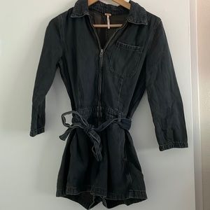 Free People Dark Jean Shorts Romper Size 2